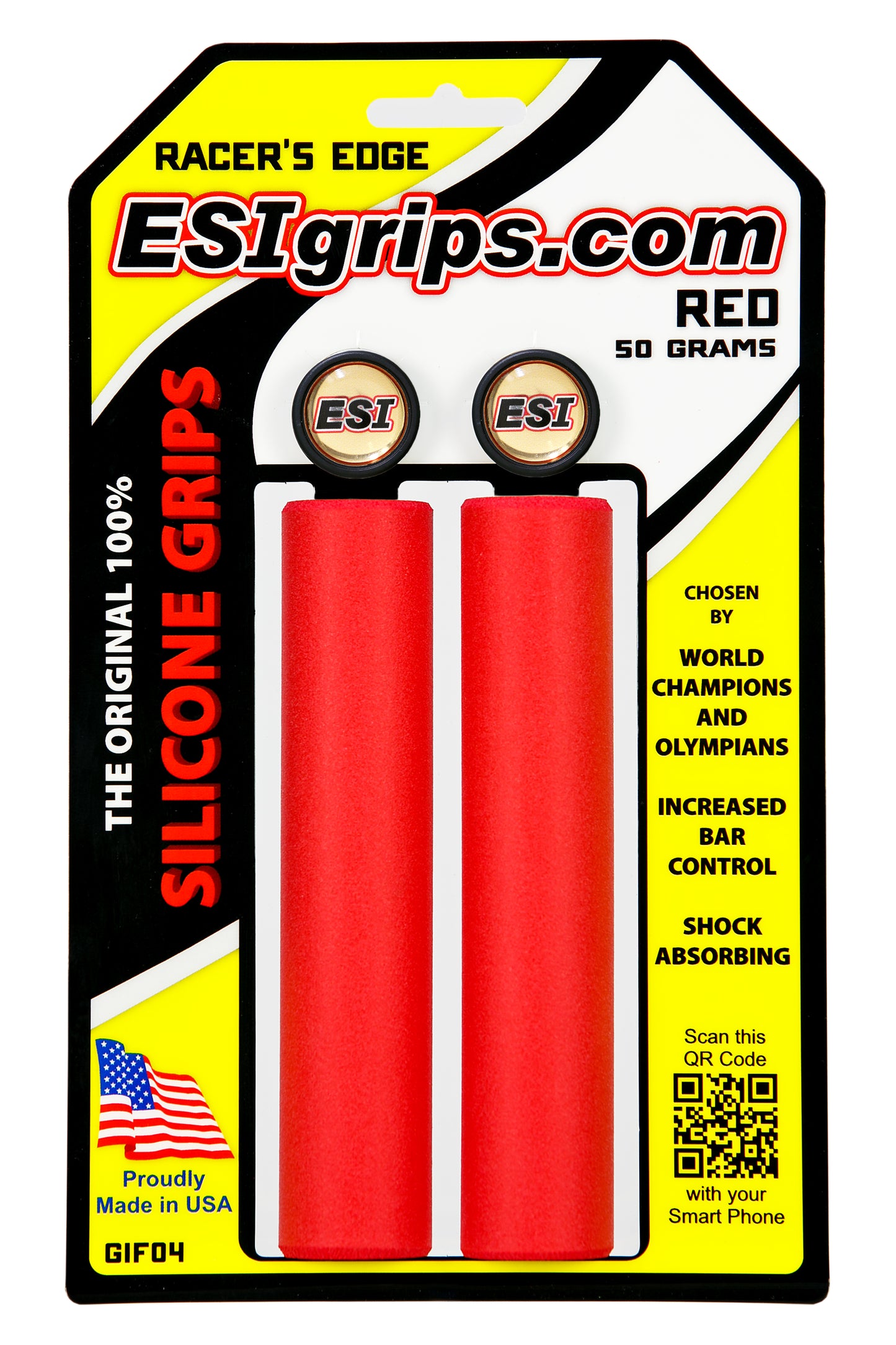Custom Engraved ESI Grips Silicone Bicycle Grips in Racers Edge Red