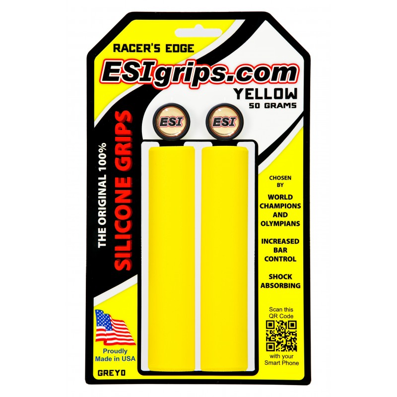 ESI grips thinnest light weight silicone bicycle grips Racers Edge yellow on packaging