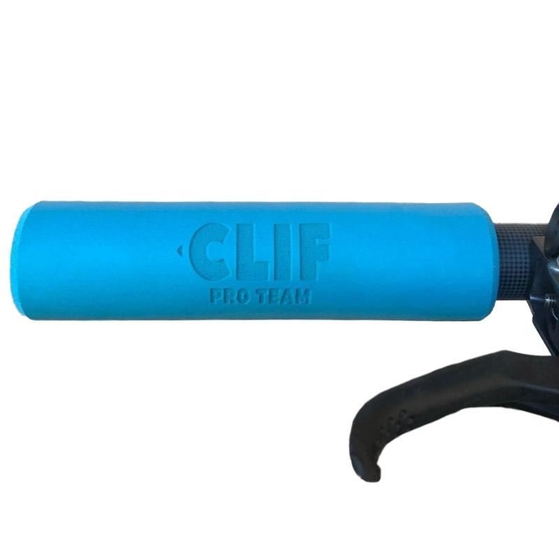 Custom Engraved team logo ESI Grips Silicone Bicycle Grips in Chunky Aqua