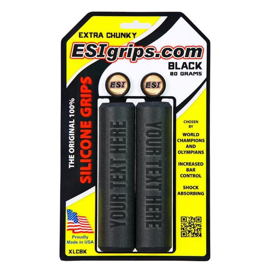 Custom Engraved ESI Grips Silicone Bicycle Grips in Extra Chunky Black