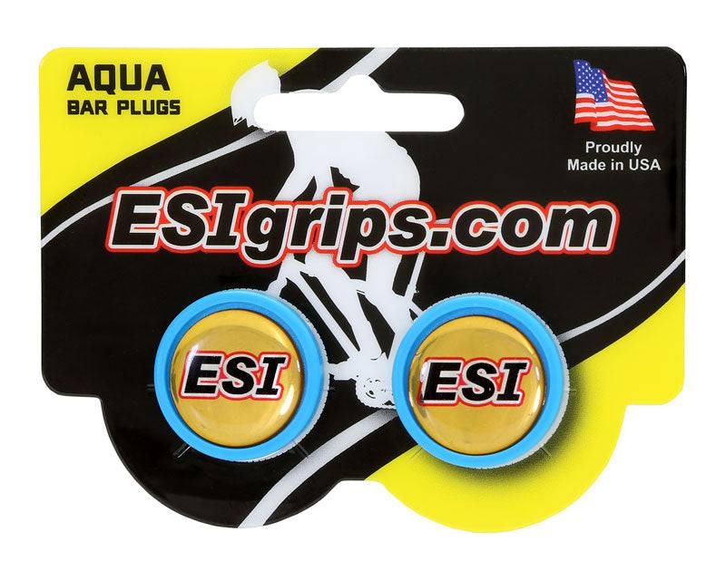 ESI Grips Bar Plugs in Aqua with Gold ESI Decal