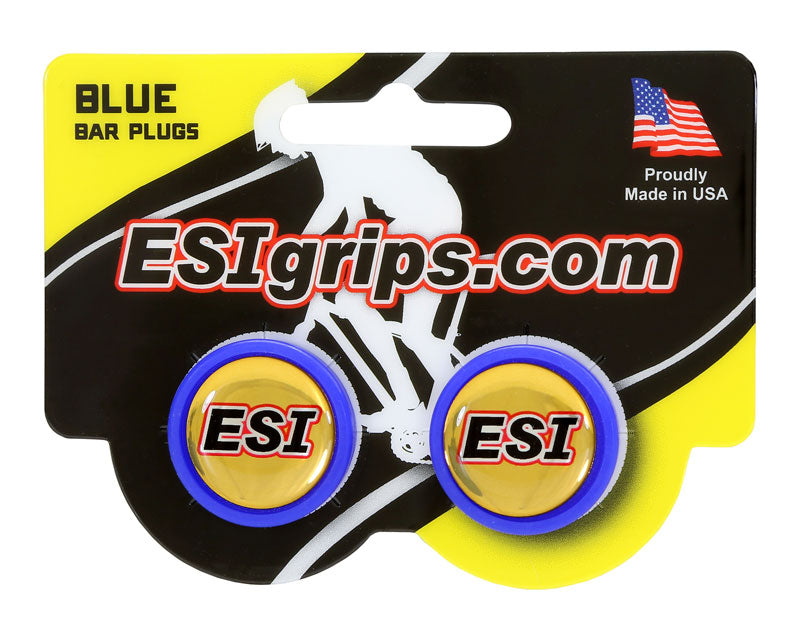 ESI Grips Bar Plugs in Blue with Gold ESI Decal in Center