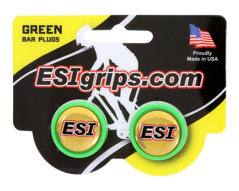 ESI Grips Bar Plugs in bright Green with Gold ESI Decal