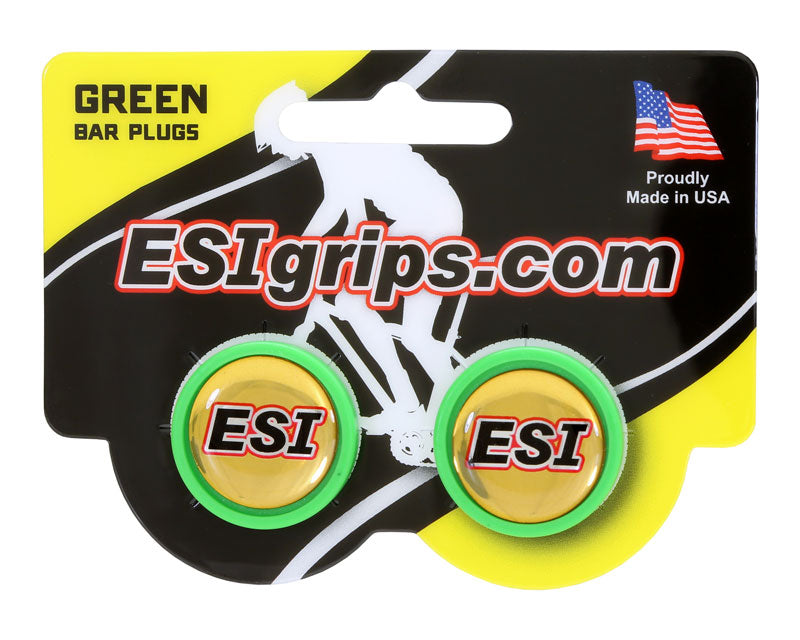 ESI Grips Bar Plugs in bright Green with Gold ESI Decal
