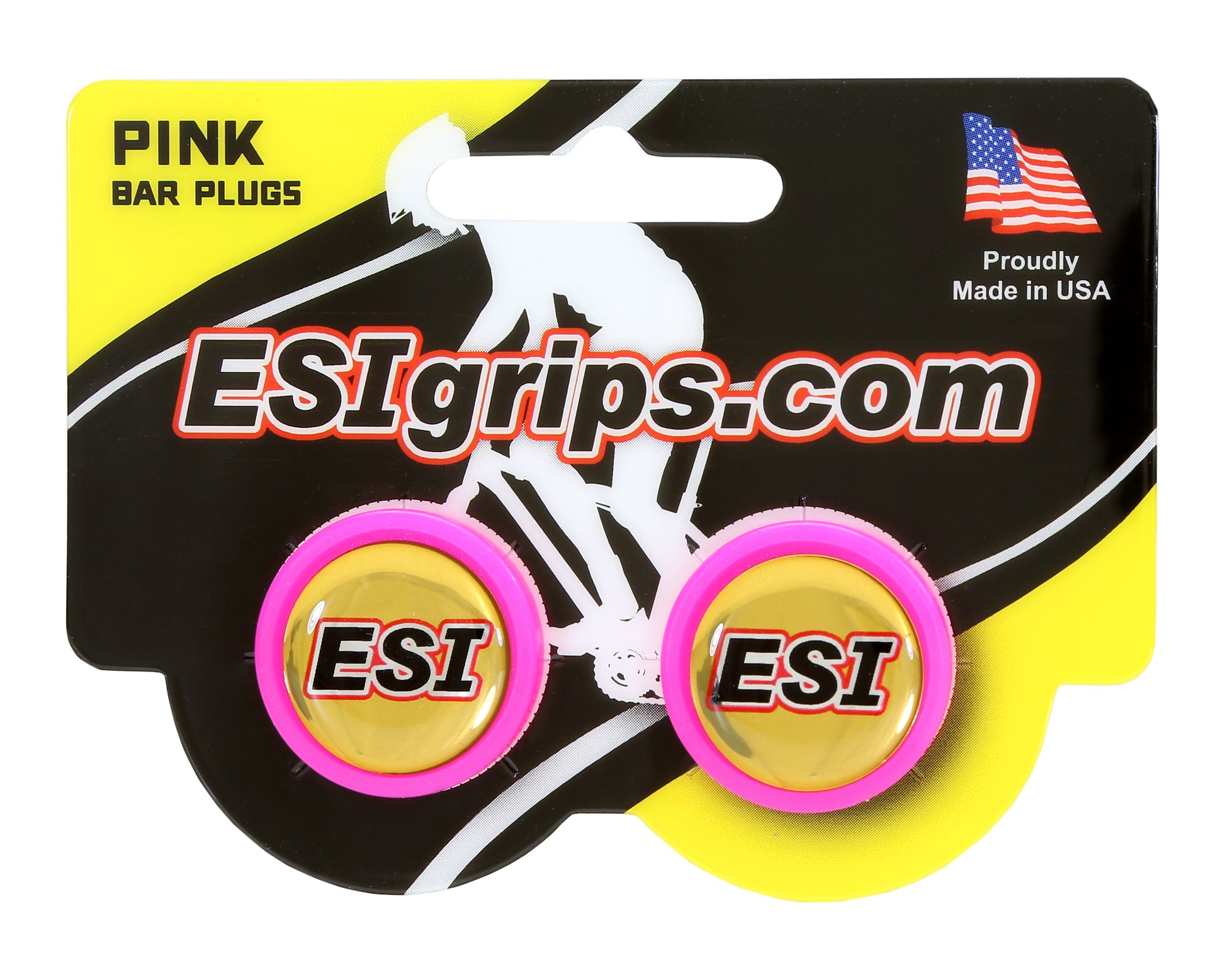 ESI Grips Bar Plugs in neon Pink with Gold ESI Decal in Center