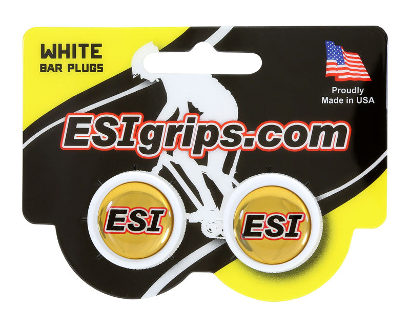 ESI Grips Bar Plugs in White with Gold ESI Decal in Center