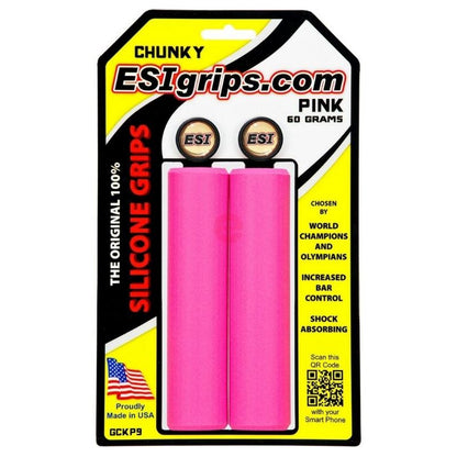Custom Engraved ESI Grips Silicone Bicycle Grips in Chunky Pink