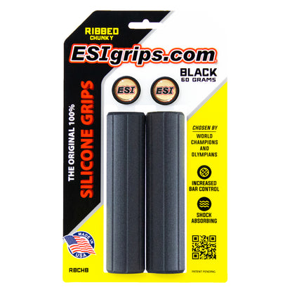 ESI Grips Silicone Bicycle Grips Ribbed Chunky Black on packaging