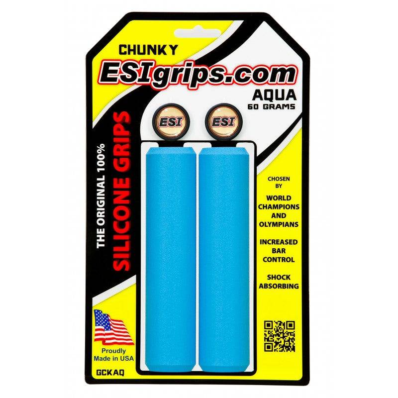 Custom Engraved ESI Grips Silicone Bicycle Grips in Chunky Aqua