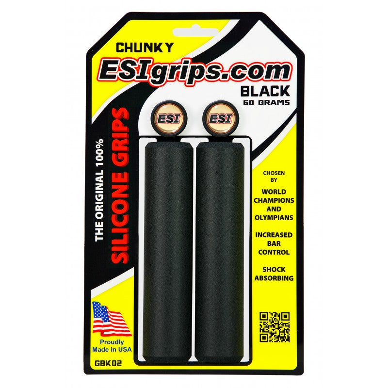 ESI Silicone Bicycle Grips in Chunky Black on packaging