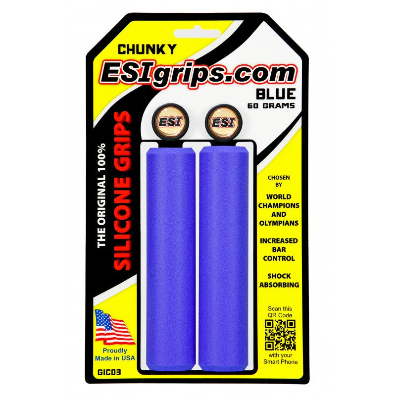 ESI Silicone Bicycle Grips in Chunky Blue on packaging