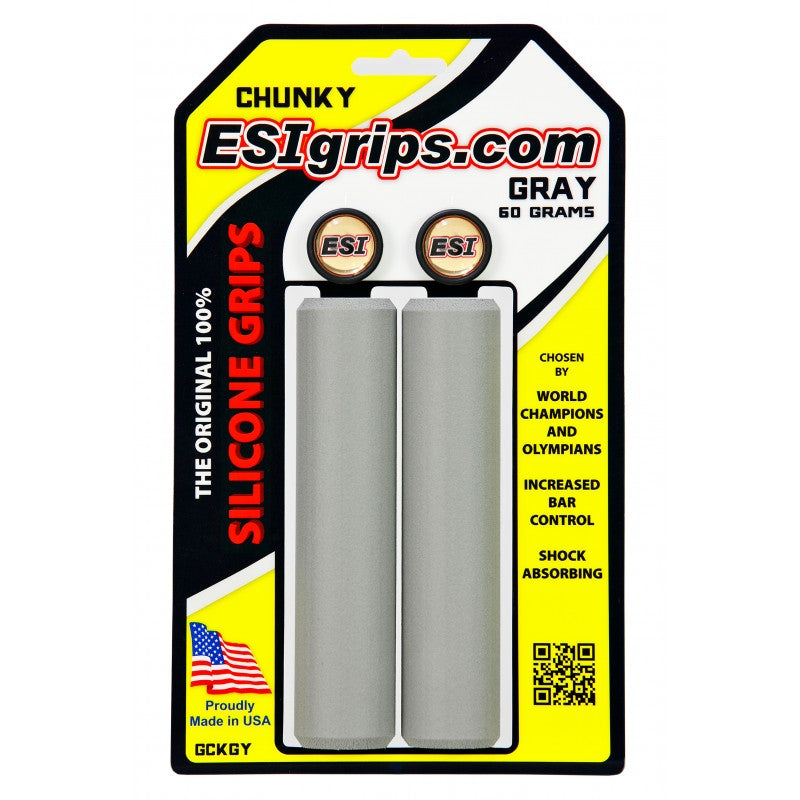 ESI Silicone Bicycle Grips in Chunky Gray on packaging