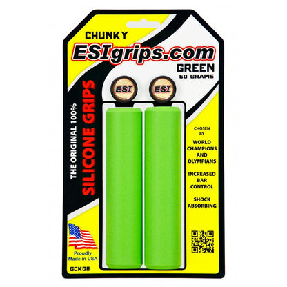 ESI Silicone Bicycle Grips in Chunky Green on packaging