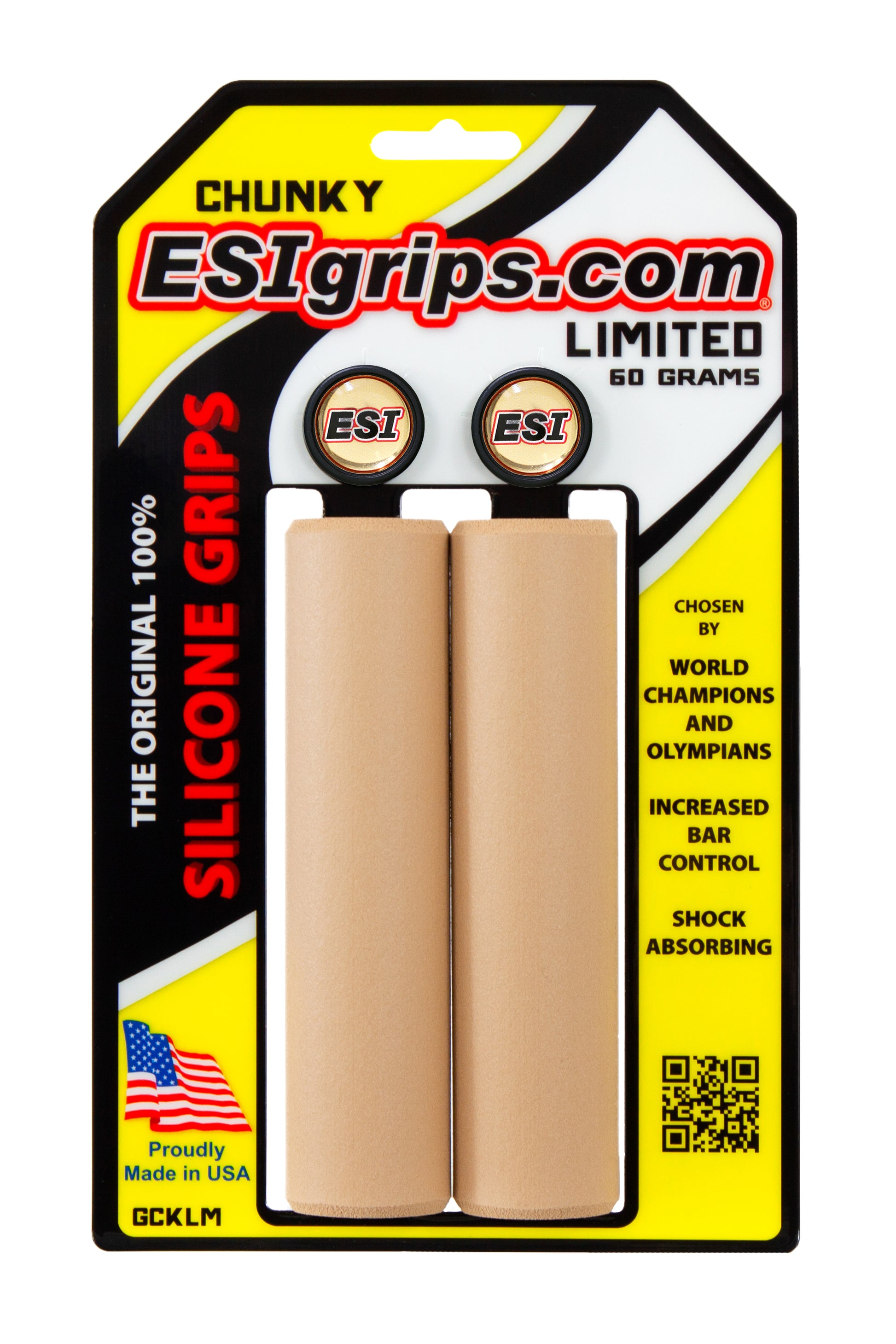 ESI Silicone Bicycle Grips in Chunky Tan on packaging