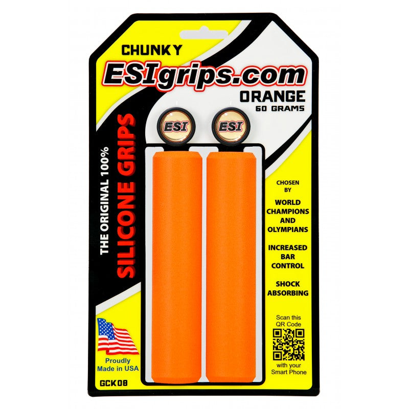ESI Silicone Bicycle Grips in Chunky Orange on packaging