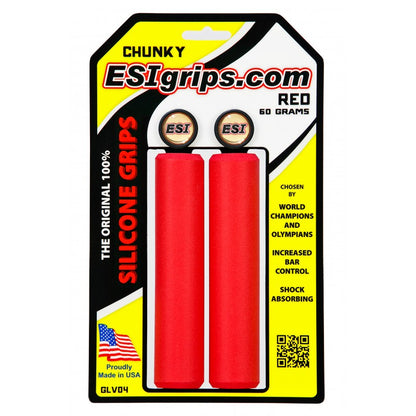 ESI Silicone Bicycle Grips in Chunky Red on packaging