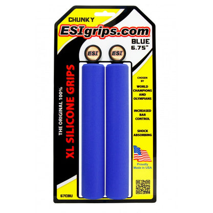 6.75 inch xl chunky blue esi silicone grips for longer bicycle bars