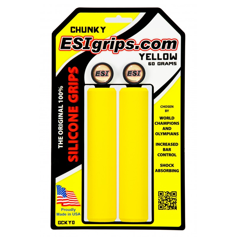 ESI Silicone Bicycle Grips in Chunky Yellow on packaging
