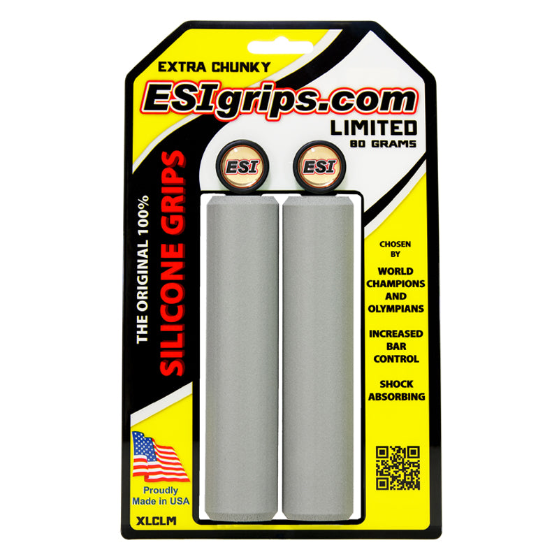 Extra Chunky Gray ESI Grips silicone bicycle grips on packaging