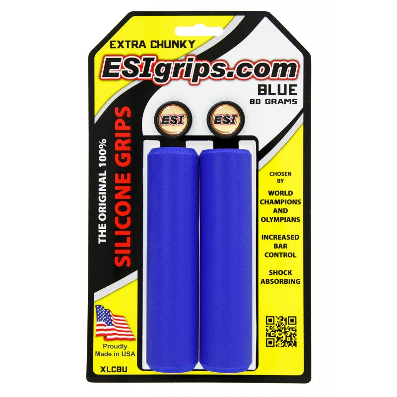 Custom Engraved ESI Grips Silicone Bicycle Grips in Extra Chunky Blue