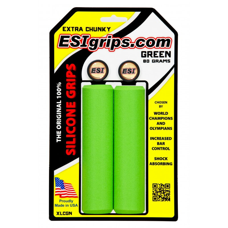 Extra Chunky Green ESI Grips silicone bicycle grips on packaging