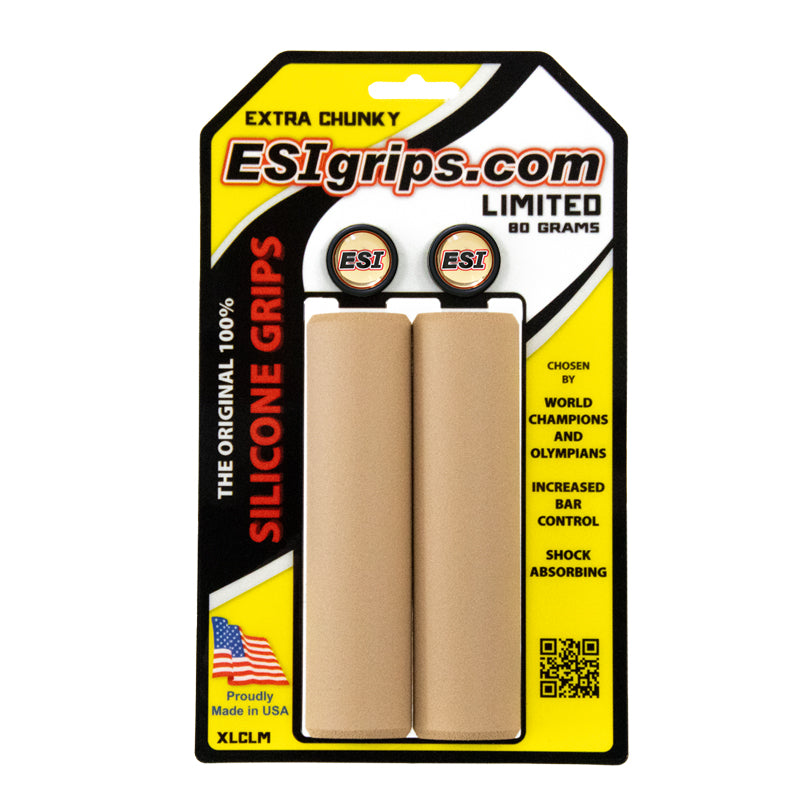 Custom Engraved ESI Grips Silicone Bicycle Grips in Extra Chunky Tan