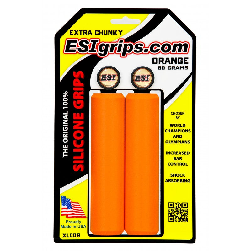 Extra Chunky Orange ESI Grips silicone bicycle grips on packaging