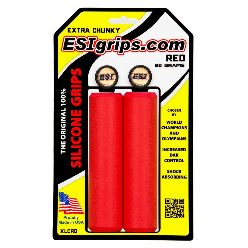 Extra Chunky Red ESI Grips silicone bicycle grips on packaging