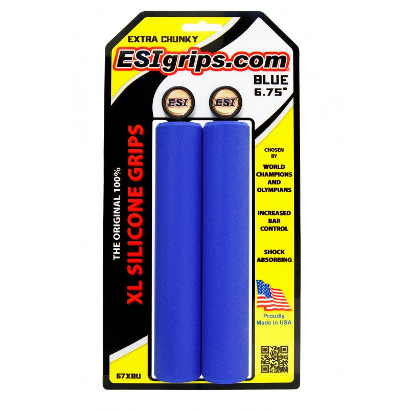 6.75 inch xl extra chunky blue esi silicone grips for longer bicycle bars