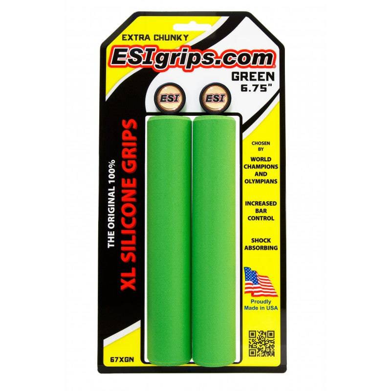 6.75 inch xl extra chunky green esi silicone grips for longer bicycle bars
