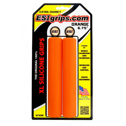 6.75 inch xl extra chunky orange esi silicone grips for longer bicycle bars