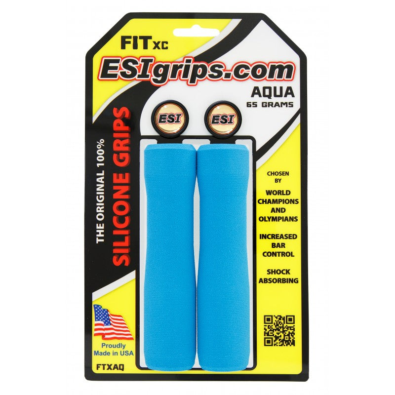 ESI Grips Silicone Bicycle Grips FIT XC Aqua on packaging