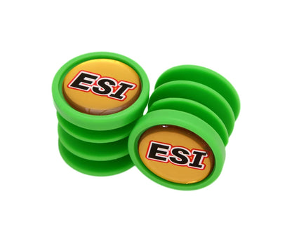 ESI Grips Bar Plugs in bright green with Gold ESI Decal