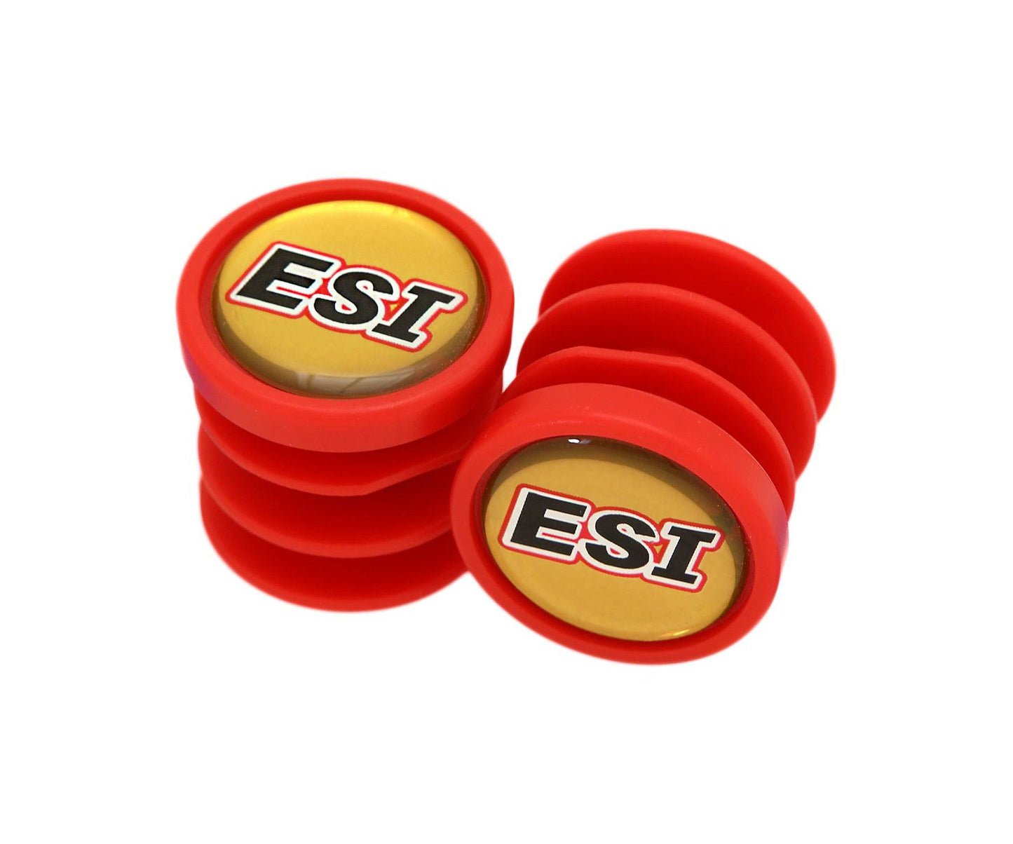 ESI Grips Bar Plugs in bright Red with Gold ESI Decal