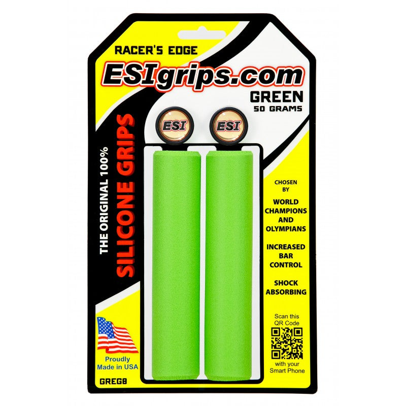 ESI grips thinnest light weight silicone bicycle grips Racers Edge green on packaging