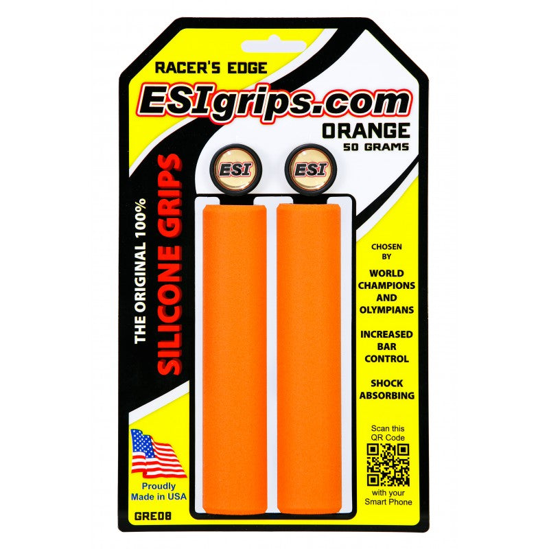 ESI grips thinnest light weight silicone bicycle grips Racers Edge orange on packaging