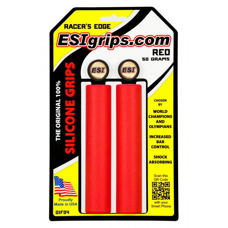 ESI grips thinnest light weight silicone bicycle grips Racers Edge red on packaging