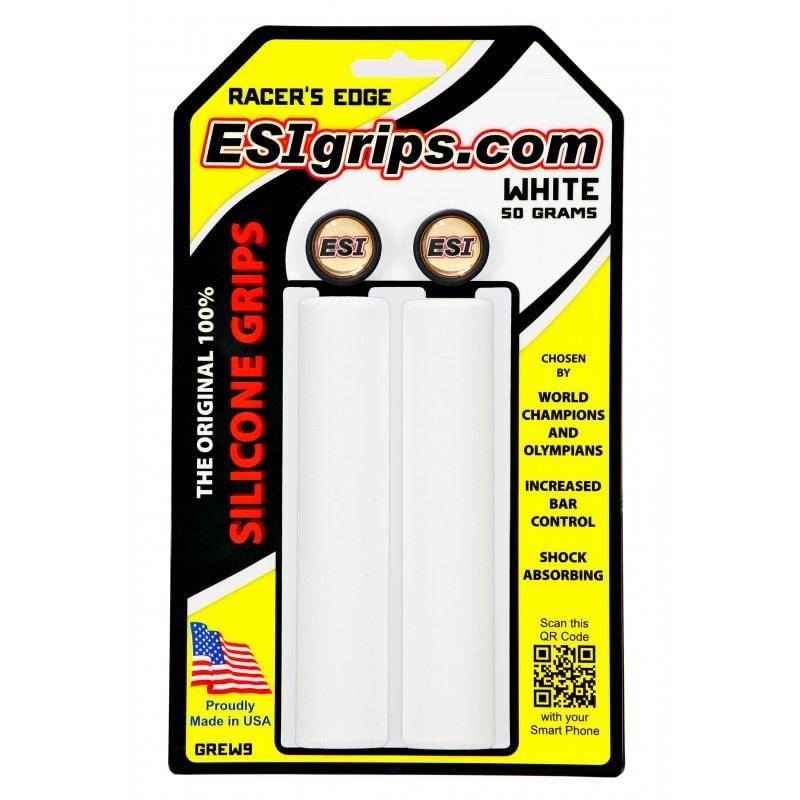 Custom Engraved ESI Grips Silicone Bicycle Grips in Racers Edge White