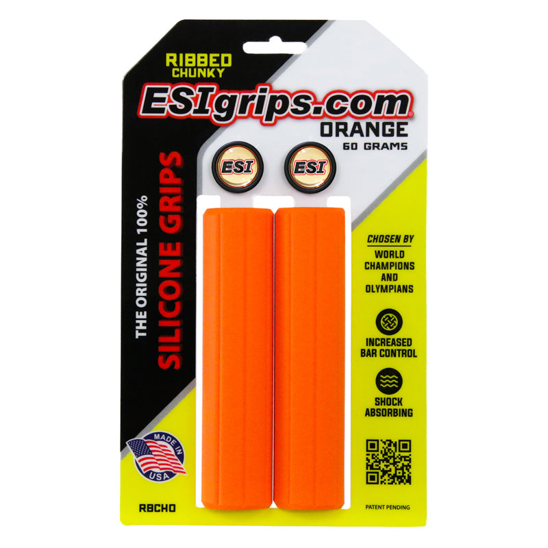 ESI Grips Silicone Bicycle Grips Ribbed Chunky orange on packaging