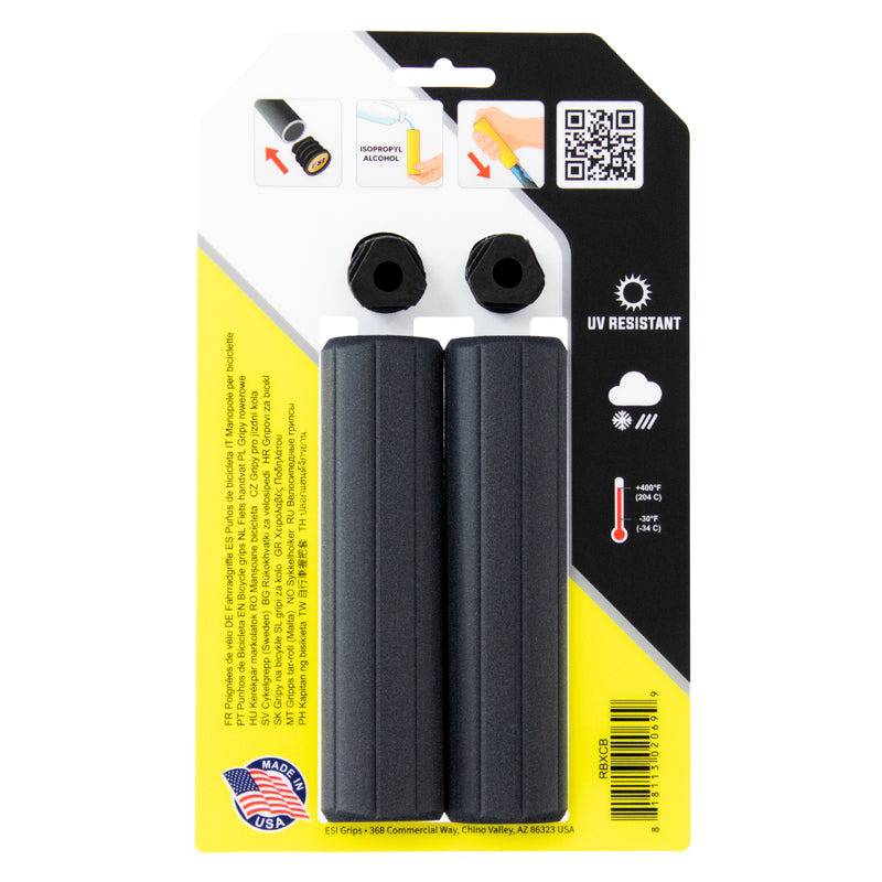 ESI Grips Silicone Bicycle Grips Ribbed Extra Chunky Black on packaging