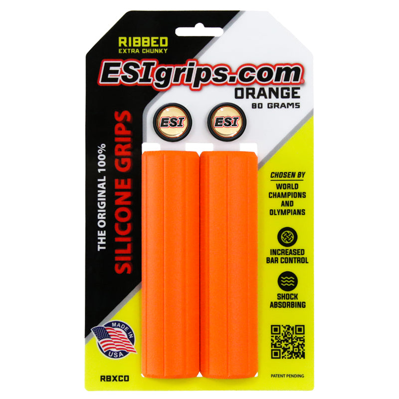 ESI Grips Silicone Bicycle Grips Ribbed Extra Chunky Orange on packaging