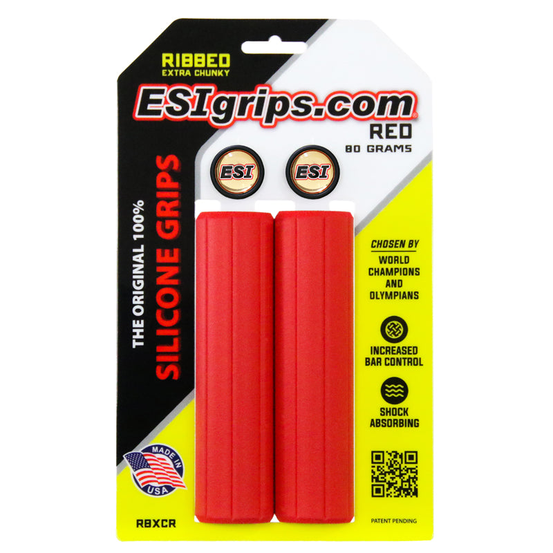 ESI Grips Silicone Bicycle Grips Ribbed Extra Chunky Red on packaging